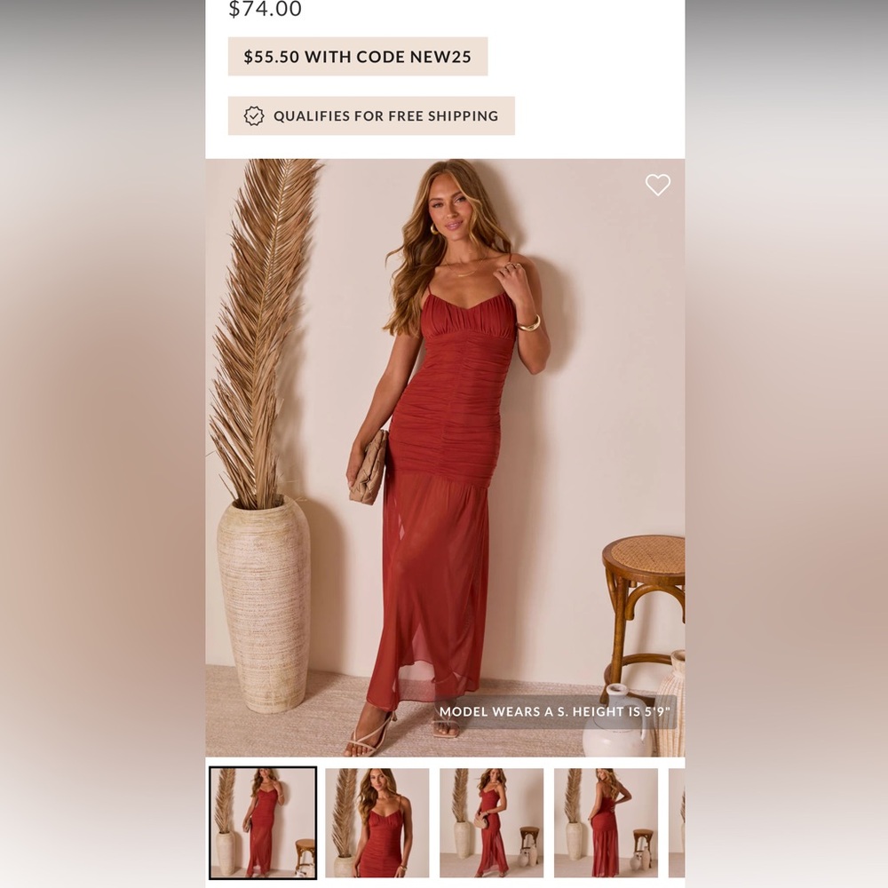 Vici Red Ruched Maxi Dress